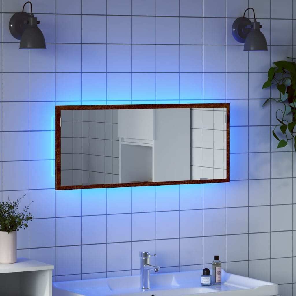 "im Angebot" LED-Badspiegel Braun Eichen-Optik 100x8,5x37 cm Holzwerkstoff - Badspiegel CC24223