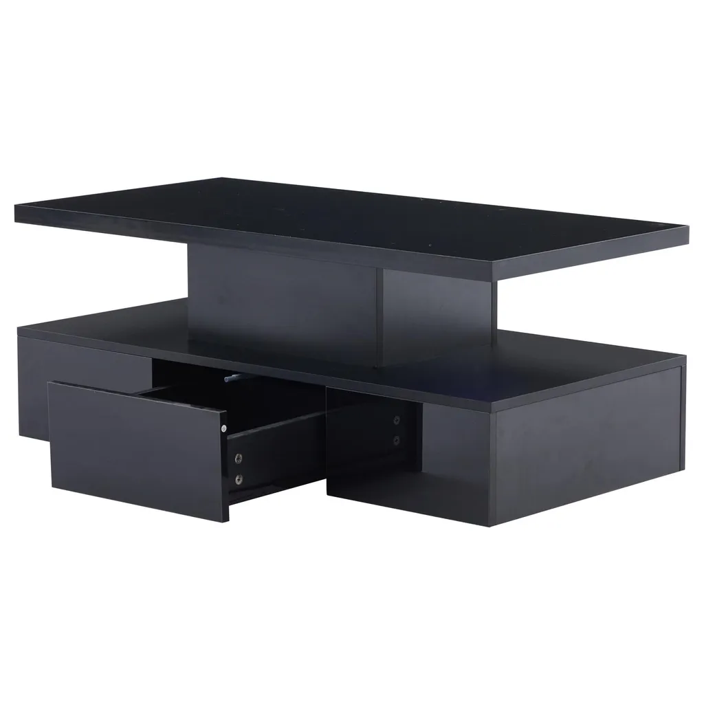 Table basse noire brillante LED télécommandée avec tiroir de rangement - 7