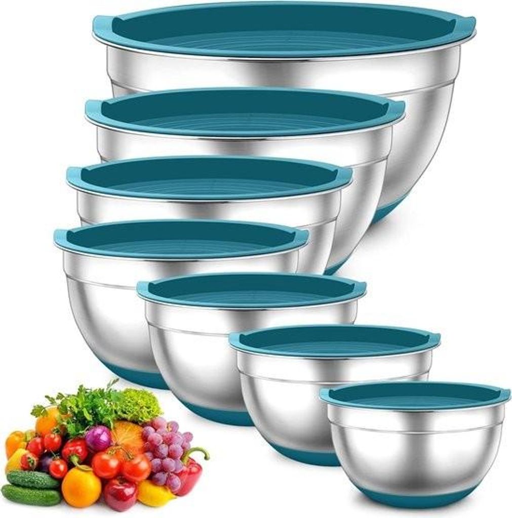 Rührschüssel-Set – 7-teiliges Edelstahl-Schüsseln-Set mit Deckel – stapelbar und spülmaschinenfest – 7 l / 12 l / 15 l / 25 l / 28 l / 35...