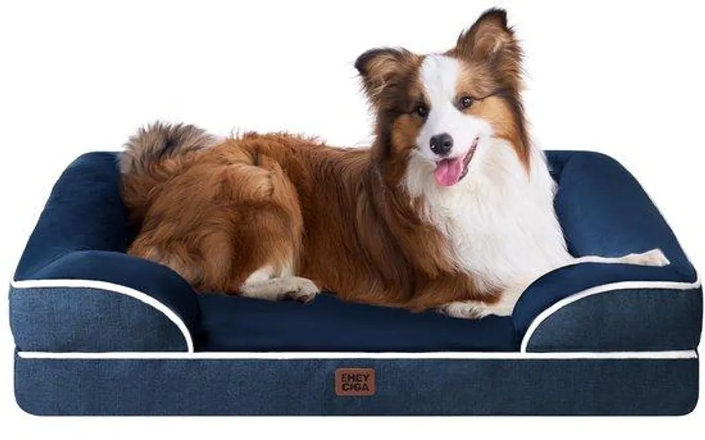 Couchage pour chien orthopédique à bords surélevés 104x69 cm bleu marine
