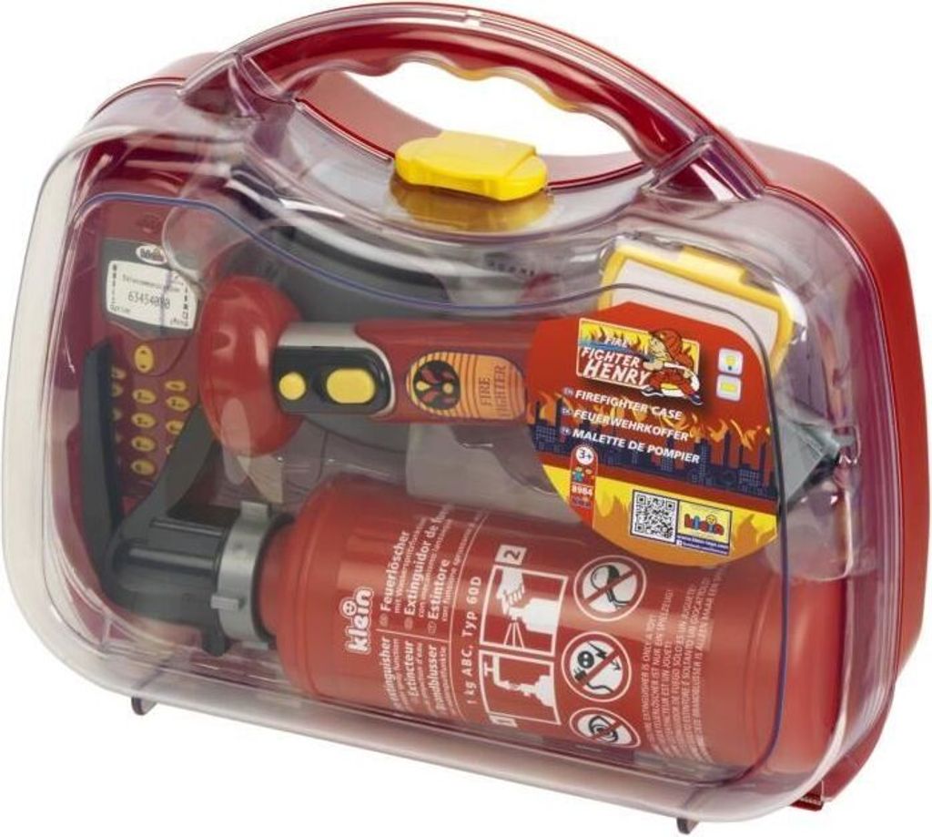 Feuerwehrkoffer Transparent mit 6 Zubehörteilen, Inklusive Taschenlampe mit Lichtfunktion, KLEIN 8984