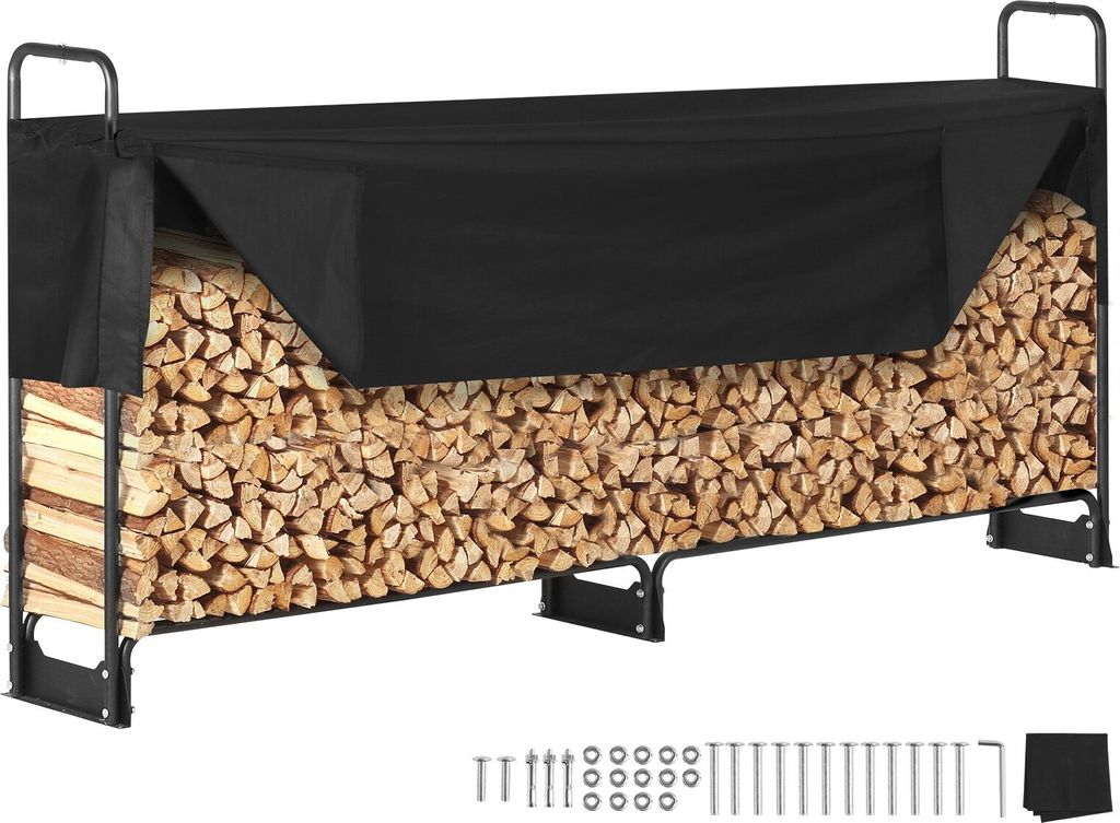 Kaminholzregal Metall 259 x 36 x 117 cm Brennholzregal Stahlrahmen pulverbeschichtet Kaminholzunterstand 300 kg mit wasserdichter Abdeckung