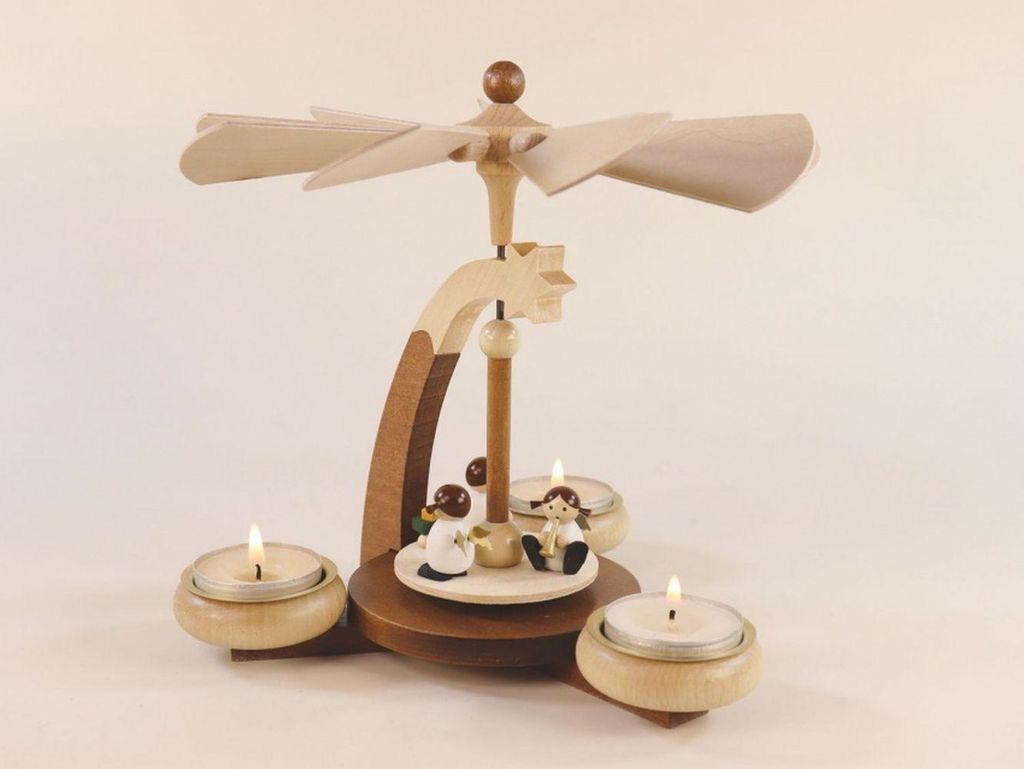 1-stöckige Pyramide naturfarben mit weißen Engeln (19cm) von Ullrich Kunsthandwerk