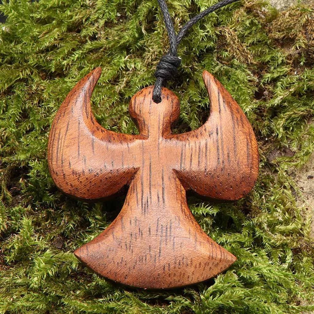 Drachensilber Engel Holzschmuck Kettenanhänger geschnitzt
