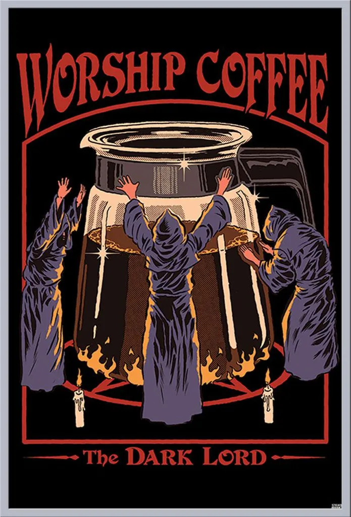 Affiche Steven Rhodes Worship Coffee avec cadre acrylique Shinsuke argenté