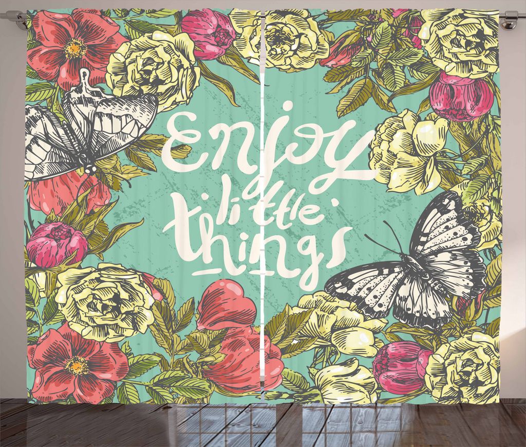 ABAKUHAUS Zitat Rustikaler Vorhang, Skizze des Frühlings-Blüte, Wohnzimmer Universalband Gardinen mit Schlaufen und Haken, 280 x 175 cm, Mehrfarbig