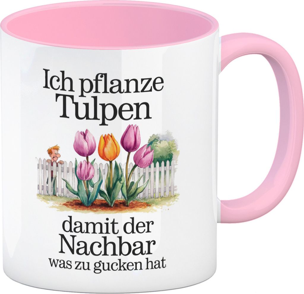 Tulpen für den Nachbarn Kaffeebecher in rosa Nachbar am Zaun