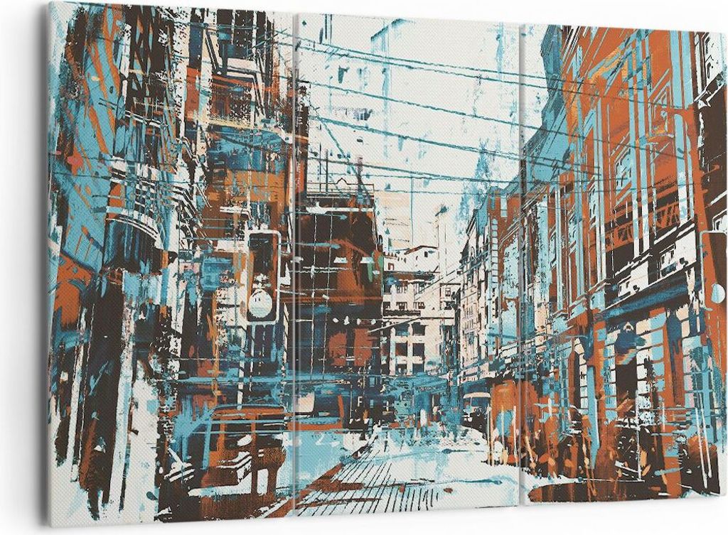 Bild auf Leinwand - Leinwandbild - Stadt Straße Haus - 165x110cm - Wand Bild - Wanddeko - Leinwanddruck - Bilder - Kunstdruck - Wanddekoration - L...