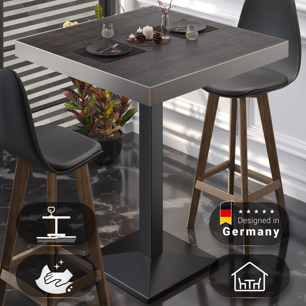 BPA | Bistro Stehtisch | 80 x 80 x 114 cm | Edelstahl Rand | Quadratisch | Wenge / Schwarz | Gastro Steh Tisch Restaurant