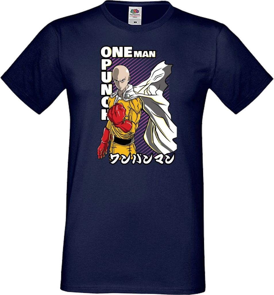 Herren T-Shirt Japan Manga Animation Comics One manga Punch Anime Man Saitama 01 Var-010 One manga Punch Anime Man Saitama, Man L / Dunkelblau