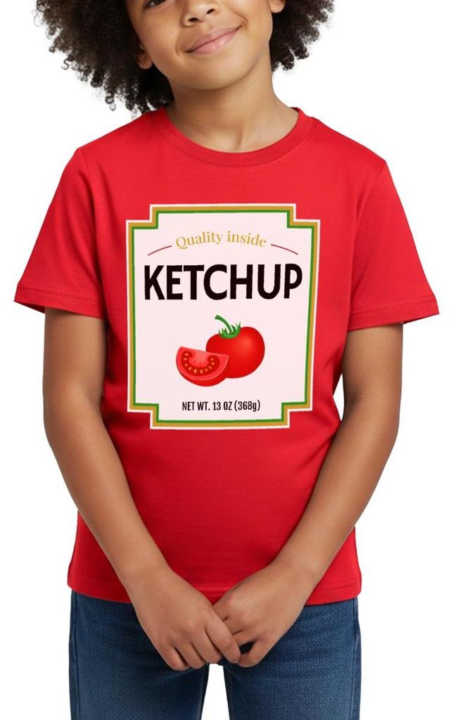 Spreadshirt Ketchup Partner Kostüm Fasching Karneval Kinder T-Shirt, 122/128 (7-8 Jahre), Rot
