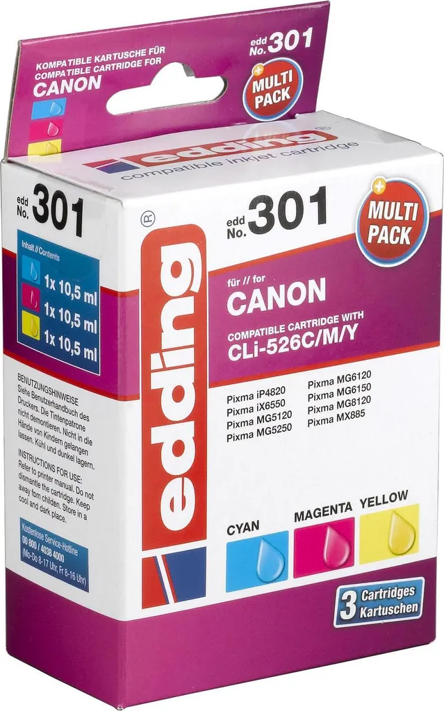 Edding EDD-301 Solution Impression Couleur pour Canon CLI-526 3 Pack