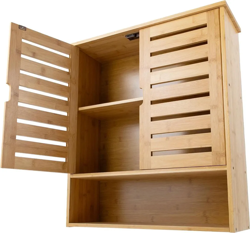 Meuble de rangement mural en bois de bambou pour salle de bain - 3 bacs