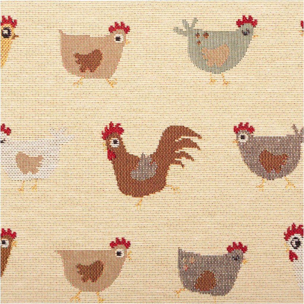 Gobelin Stoff Meterware Hühner beige braun Jacquard