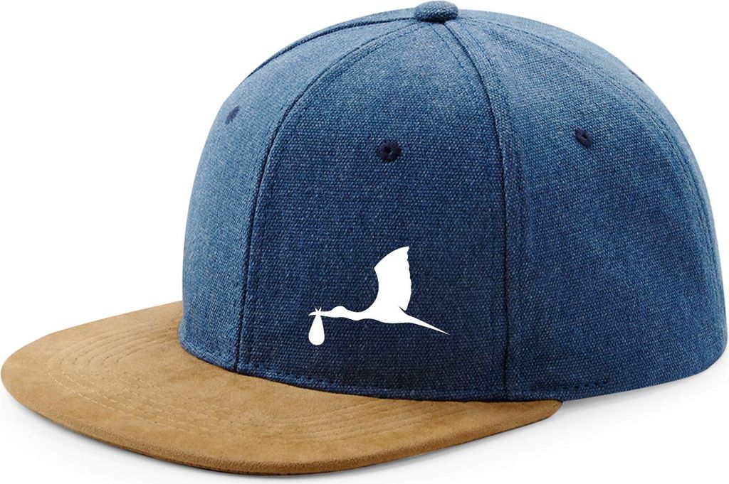Huuraa Snapback Cap Klapperstorch mit Baby Silhouette Geschenk Denim Klapperstorch mit Baby Präsent