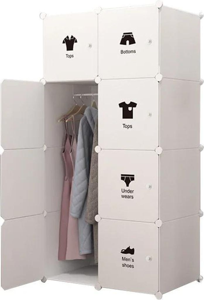 Modulares Würfel-Schranksystem - Kleiderschrank - 8 Türen - Tragbar & stapelbar - Platzsparend - Kunststoff - Für hängende Kleidung - Rot