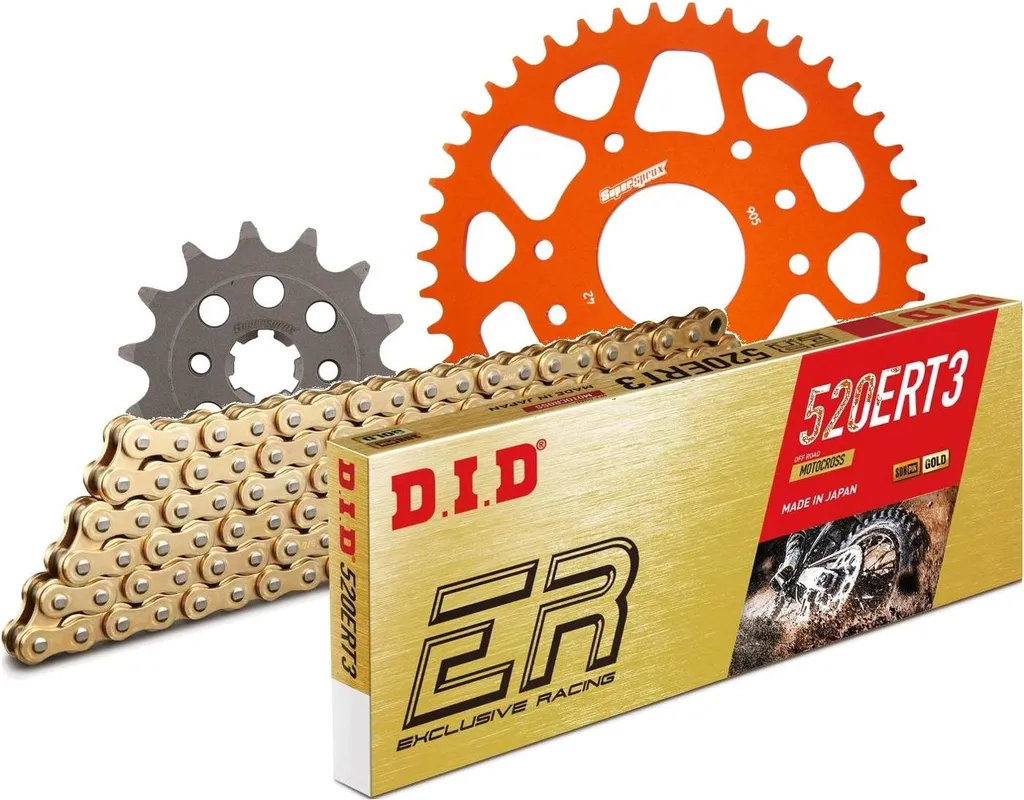 Kit chaîne DID 520ERT2 118 maillons pour motocross et circuit orange