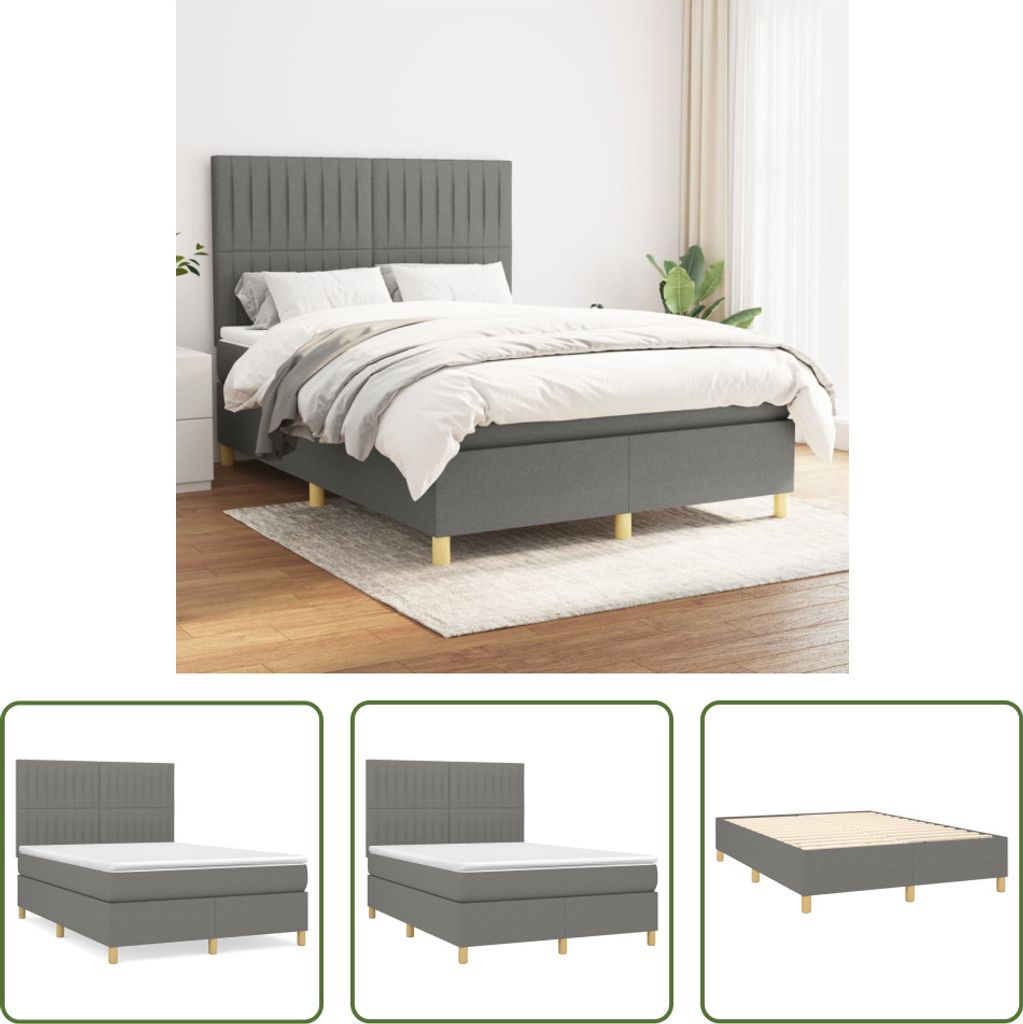 The Living Store Boxspringbett mit Matratze Dunkelgrau 140x190 cm Stoff