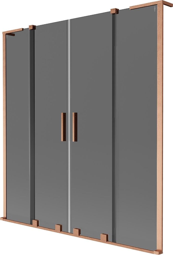 Mexen Velar L Duo Badewannenfaltwand, 2-teilig, verschiebbar, 140 x 150 cm, graphit, gebürstetes Kupfer - 896-140-003-42-65