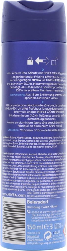 6x Infasil Deo Spray Men Dry – 150 Ml, Transparent, Für Körperpflege & Frische