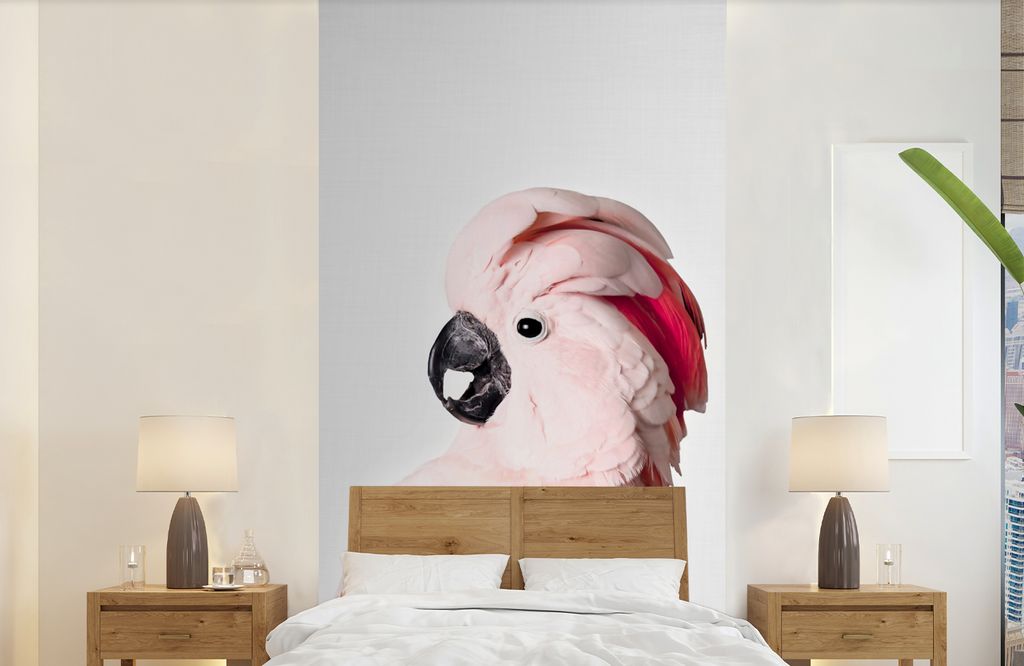 MuchoWow Fototapete für Wohnzimmer oder Schlafzimmer Wandtapete Vinyl Motivtapete Kakadu - Rosa - Tiere - Natur - 120x240 cm - Hintergrundbild