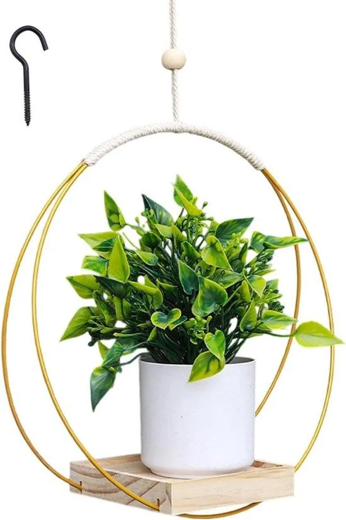 Jardinière suspendue extérieure 30x30 avec socle bois et crochets noirs
