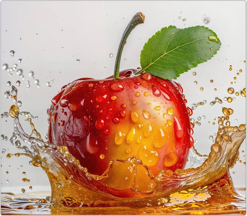 Spritzschutz Herdabdeckplatte Schneidebrett aus Glas Spritzender Apfel 1-Teilig (60x52cm)