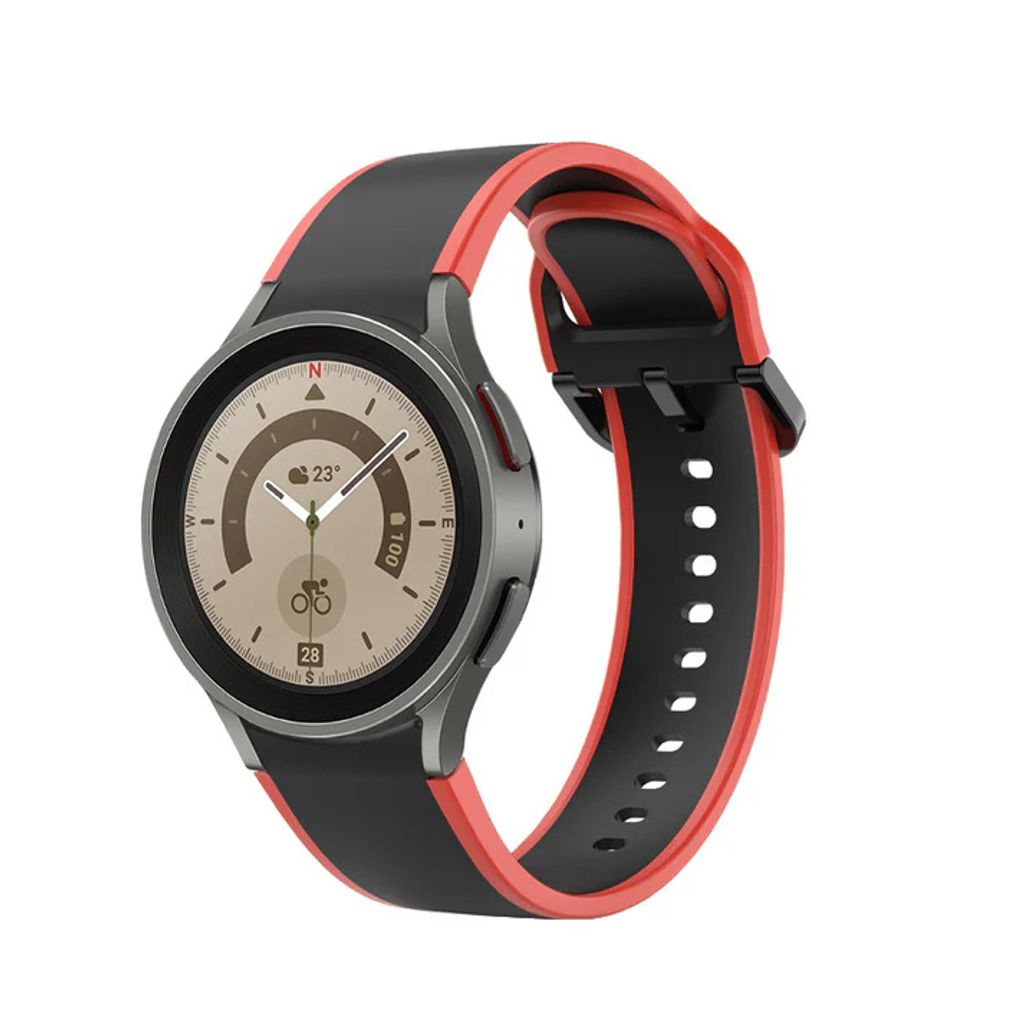 SYSTEM-S Armband 20 mm aus Silikon für Samsung Galaxy Watch 5 4 Smartwatch Rot Schwarz