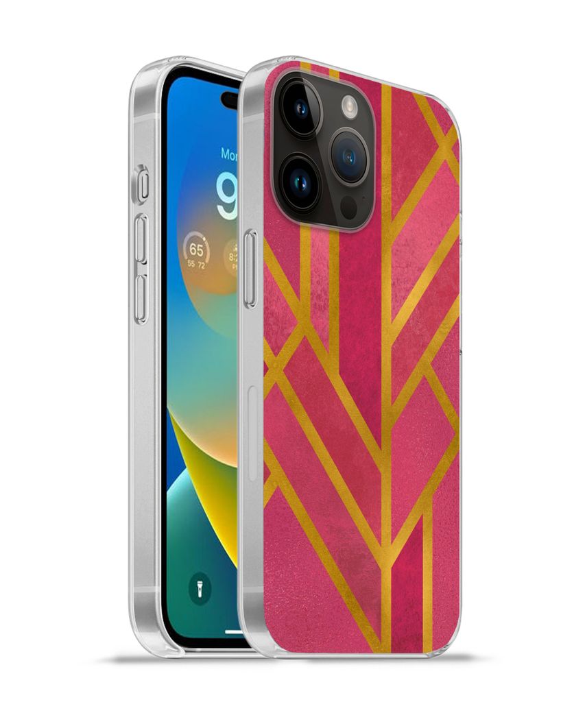 MuchoWow Handyhülle Schutzhülle Hülle für Apple iPhone 14 Pro Max Gold - Rosa - Geometrisch Silikon Softcase Handy Hülle - Hardcover
