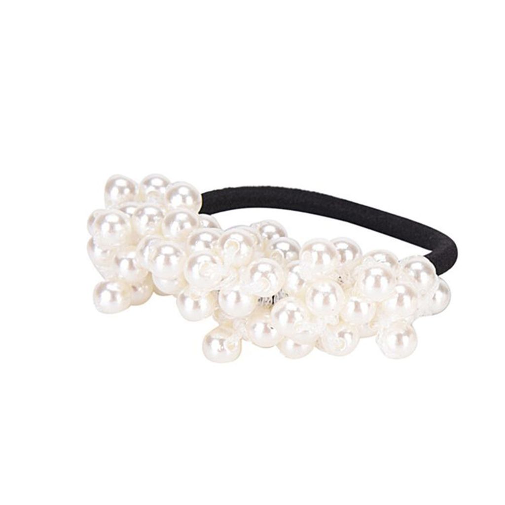 Süße Frauen Faux Perle elastische Pferdeschwanz Halter Haar Seil Band Krawatte Zubehör-weiß