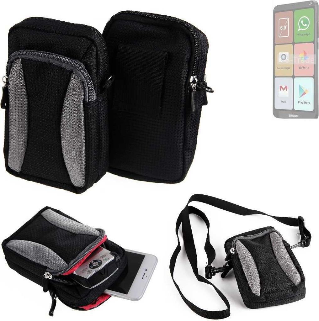 K-S-Trade Holster Schutz Hülle kompatibel mit Brondi Amico Smartphone XL Nero Handy Hülle Gürteltasche Umhängetasche mit Zusatzfach schwarz