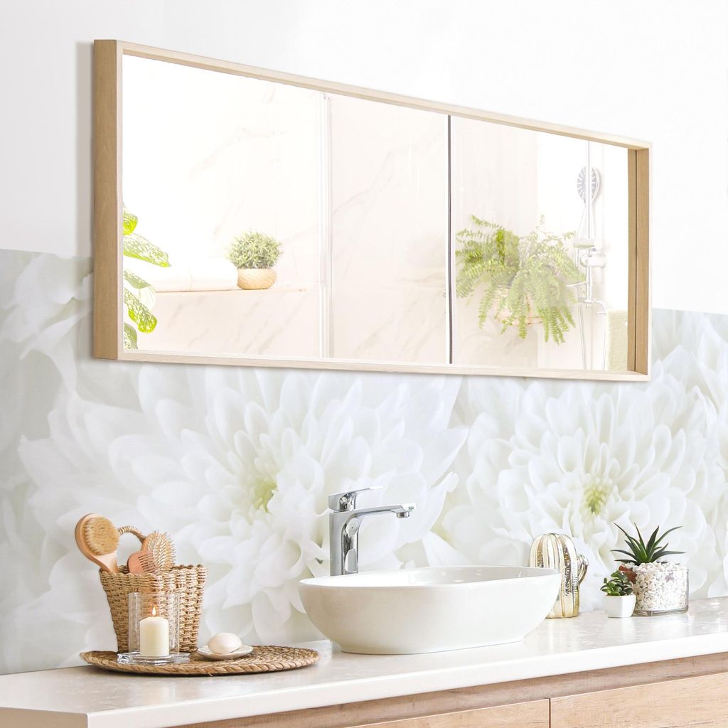 Wandverkleidung Bad Blumen selbstklebend - 0.61 mm Wandpaneel matt wasserfest Blumenmuster weiss Landhaus Badrückwand fugenlos 190x55 cm