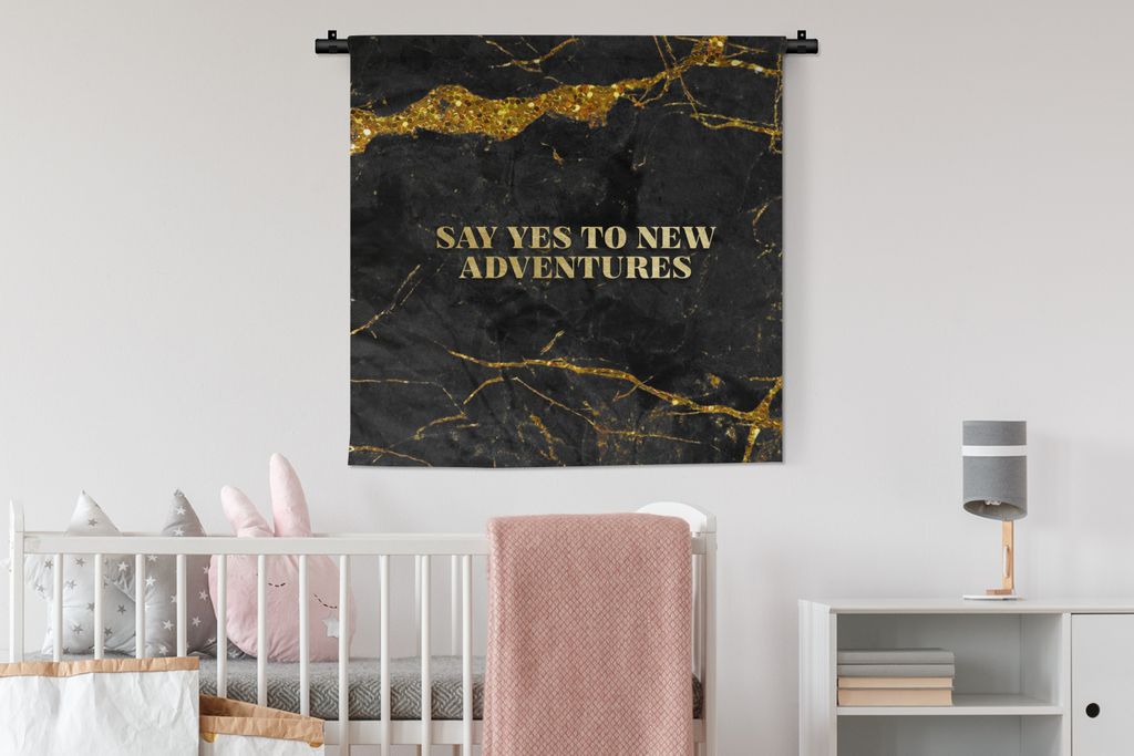 MuchoWow Wandteppich Wandbehang Abenteuer - Gold - Glitzer - Marmor 90x90 cm Tapisserie Dekoration Wandtuch - Wandaufhänger