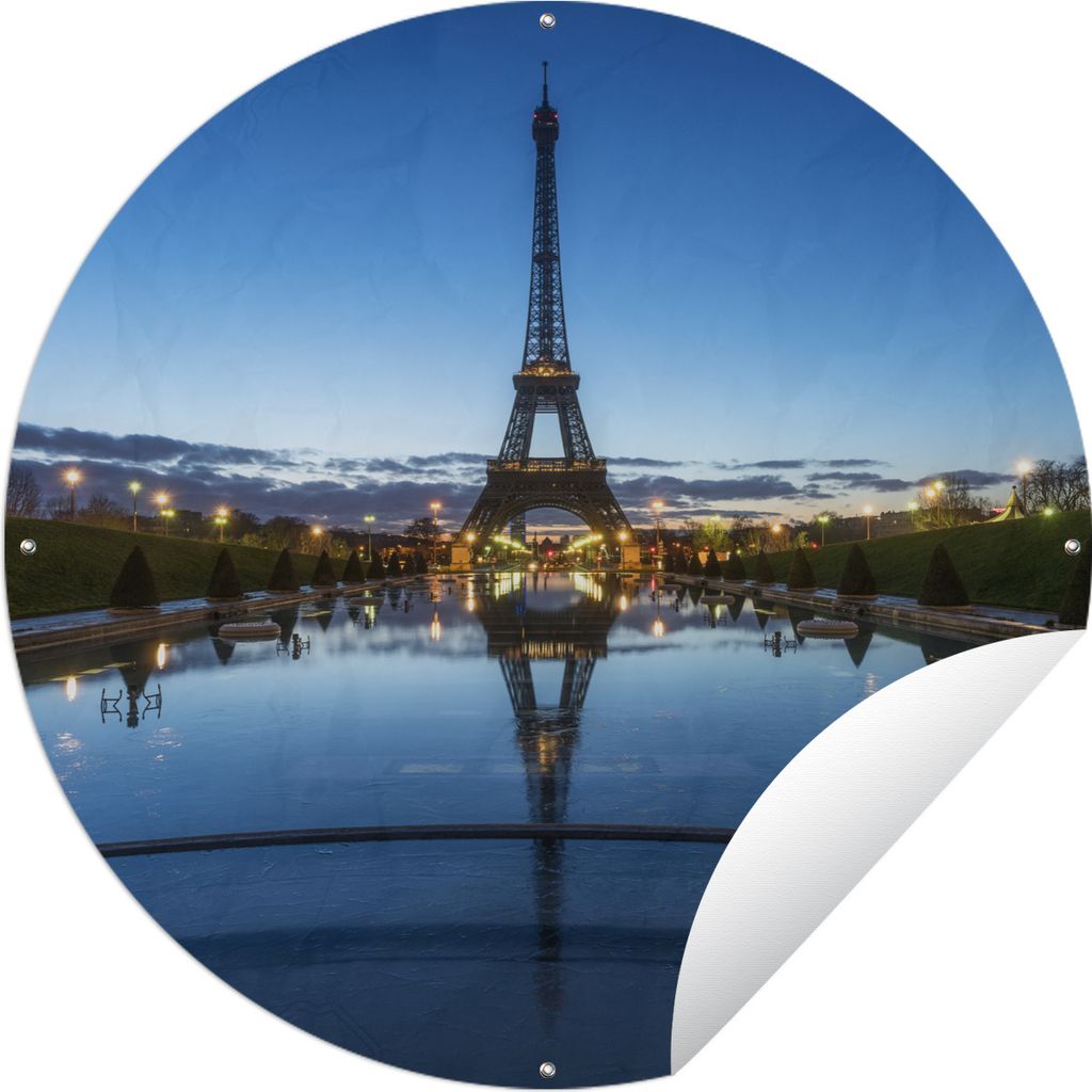 MuchoWow Gartenposter Outdoor-Poster Rund Der Eiffelturm am Abend bei sehr klarem Himmel in Paris Ø 150 cm Gartendeko Rundes Poster draußen