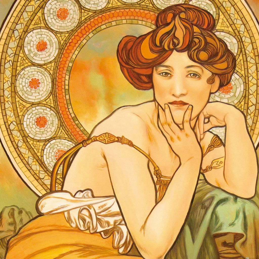 Alphonse Mucha Kunstdruck Bild - Die Edelsteine, Topas 1900 (70 x 70 cm)