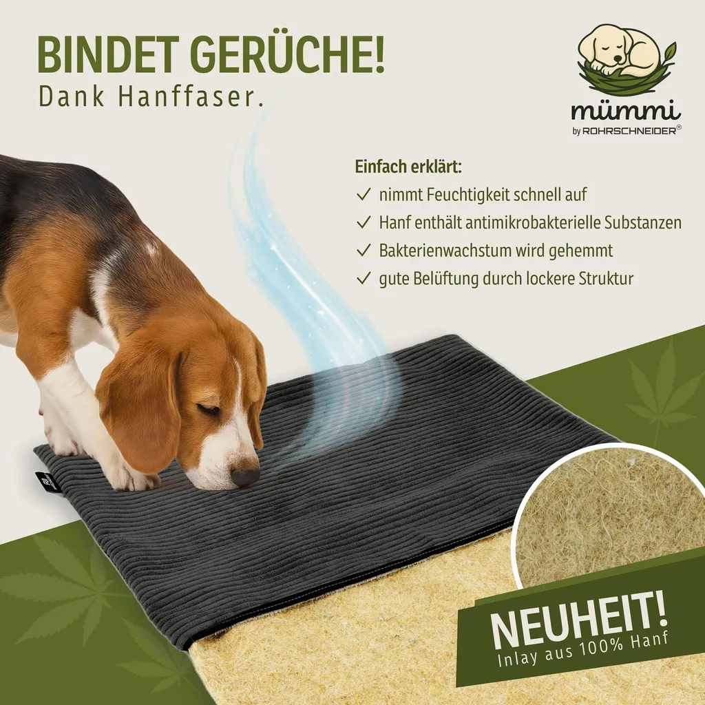 mümmi dog bed HANF - antiodore | allergy-friendly | cuscino per cani in velluto a coste lavabile a 60° | tappetino per cani quadrato antiscivolo | coperta per cani TOP quality, materasso per cani Germany, colore:grigio scuro, misura:taglia 2