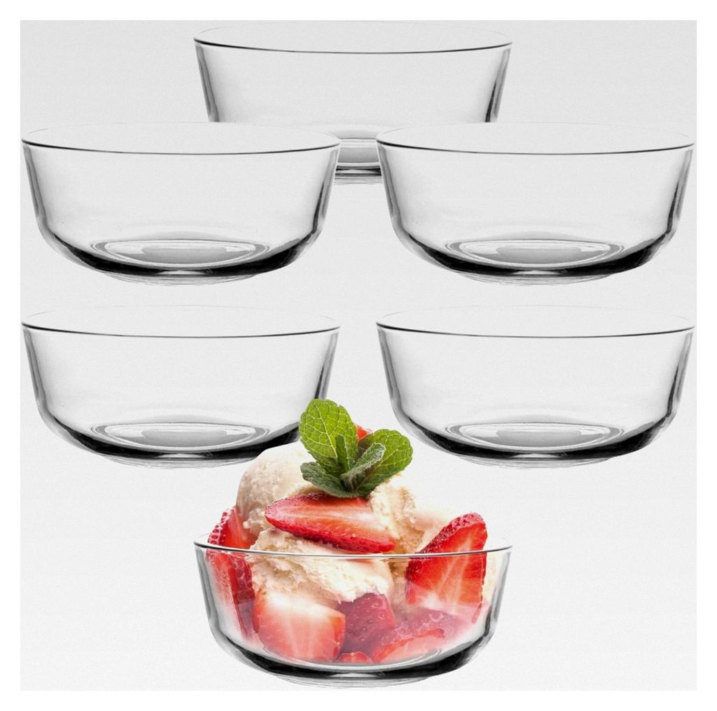 Dessertschalen Set aus Glas, 6 Stück, 250 ml, stapelbare Schalen für Desserts, Pudding, Obst und Saucen
