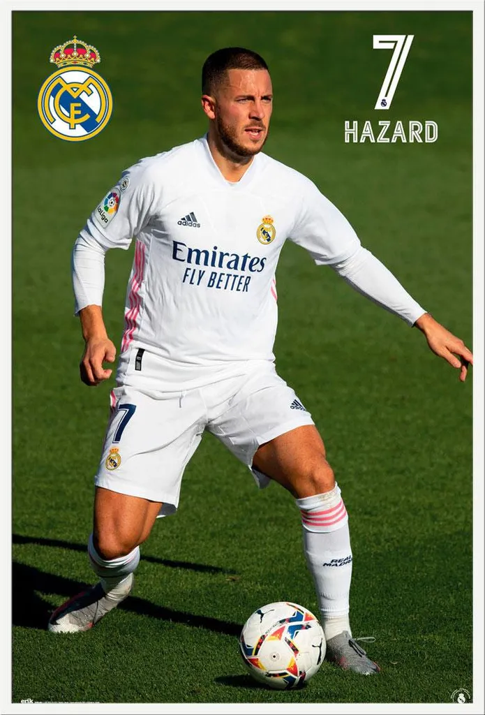 Poster encadré Real Madrid Hazard 20/21 avec cadre plastique blanc Maxi