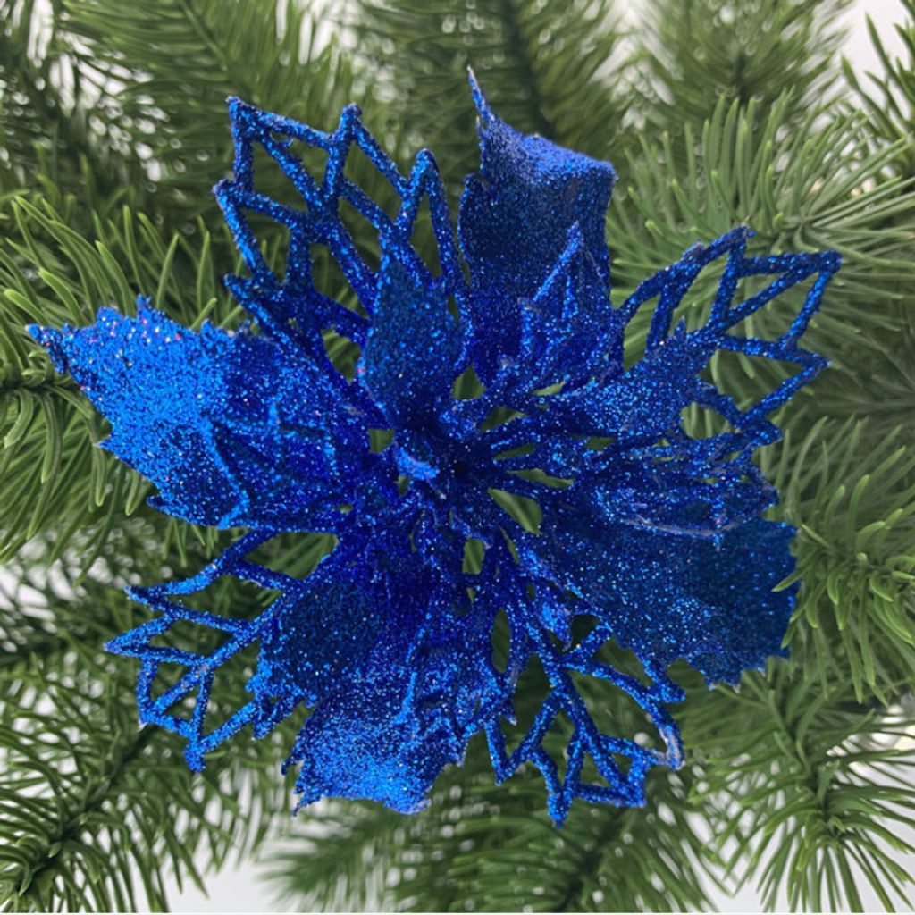 12 Stück Glitzer Weihnachtsbaum Nachbildungation, Weihnachtsbaumschmuck Ornament aus Kunststoff, Weihnachten Blumen Nachbildung, Christbaumanhäng...
