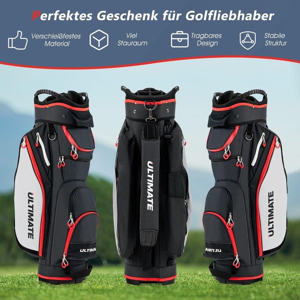 Leichte Golftasche mit 14-facher Schlägereinteilung, Schwarz