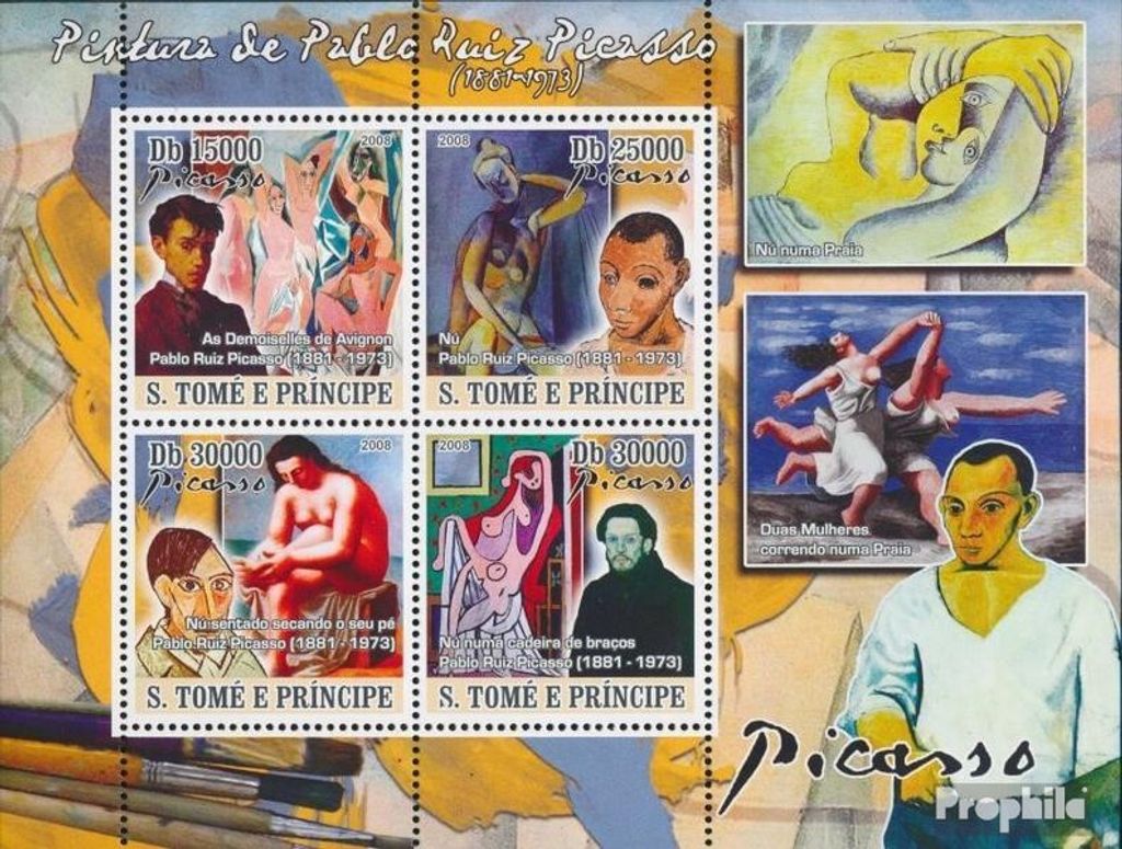 Briefmarken Sao Tome e Principe 2008 Mi 3643-3646 Kleinbogen (kompl. Ausgabe) postfrisch Gemälde von Pablo Picasso (1881-1973)