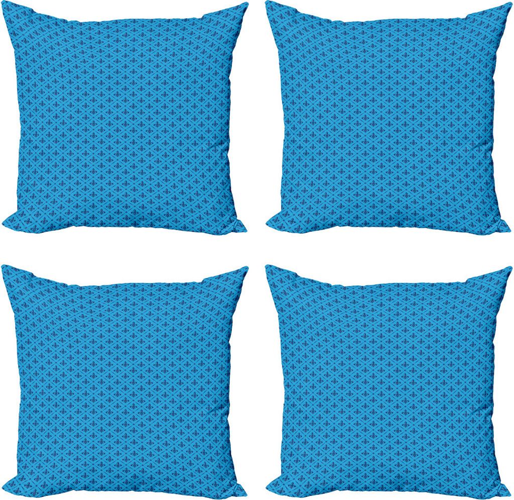 ABAKUHAUS Fleur De Lis Kissenbezug Set (4 Stück), Diagonal-Linien, Moderner Doppelseitiger Digitaldruck, 50 cm x 50 cm, Blau Dunkelblau