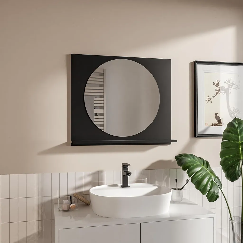 Specchio Bagno Rotondo Nero con Mensola 70x60 - Design Moderno HAJDUK