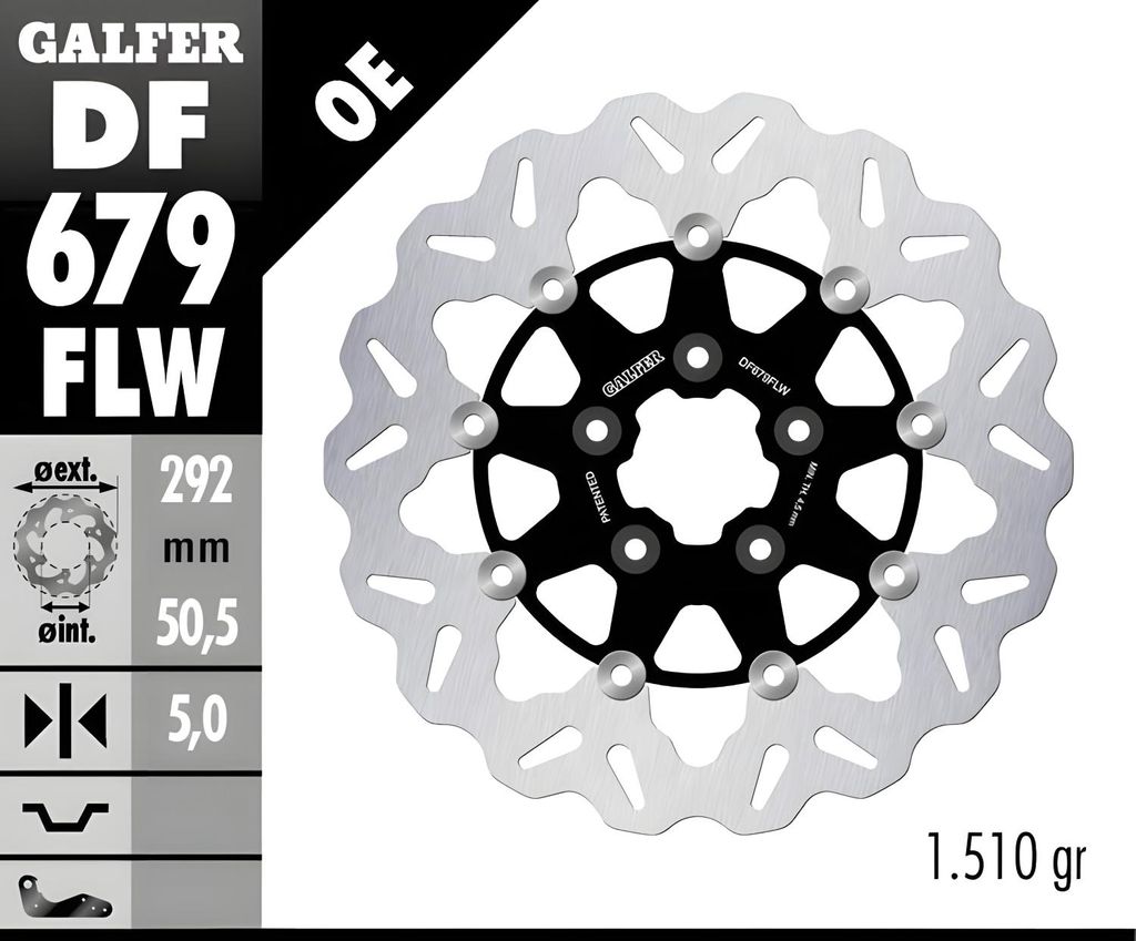 Bremsscheibe Galfer DF679FLW WAVE schwimmend vorne 292x5mm (2 benötigt) für Harley Davidson FLSTC Fat Boy XLH Sportster Hugger Heritage Softail...