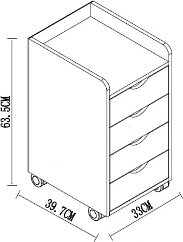 Konal Mini commode archive de bureau blanc sur roulettes 4 tiroirs - 6