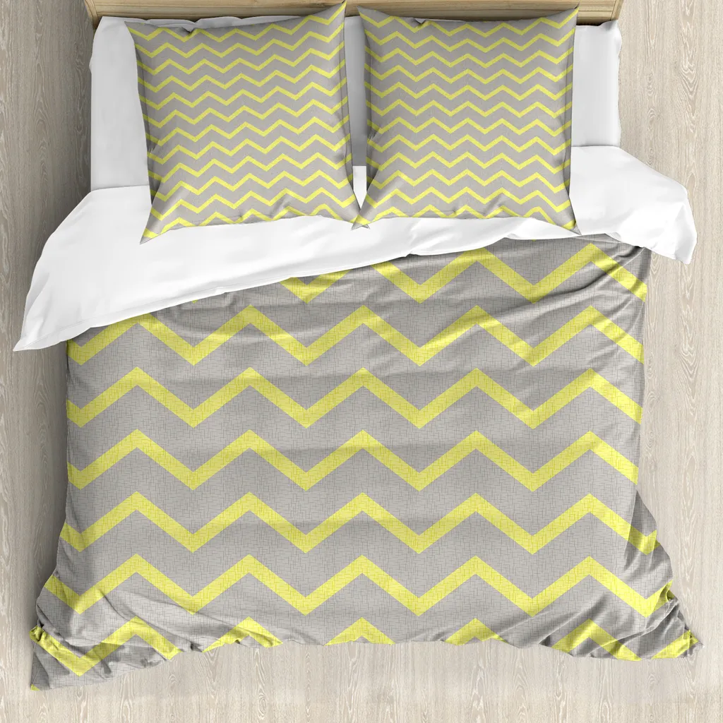 Offerta Set Copripiumino Abakuhaus 155x220 | Zig Zag Grigio Giallo
