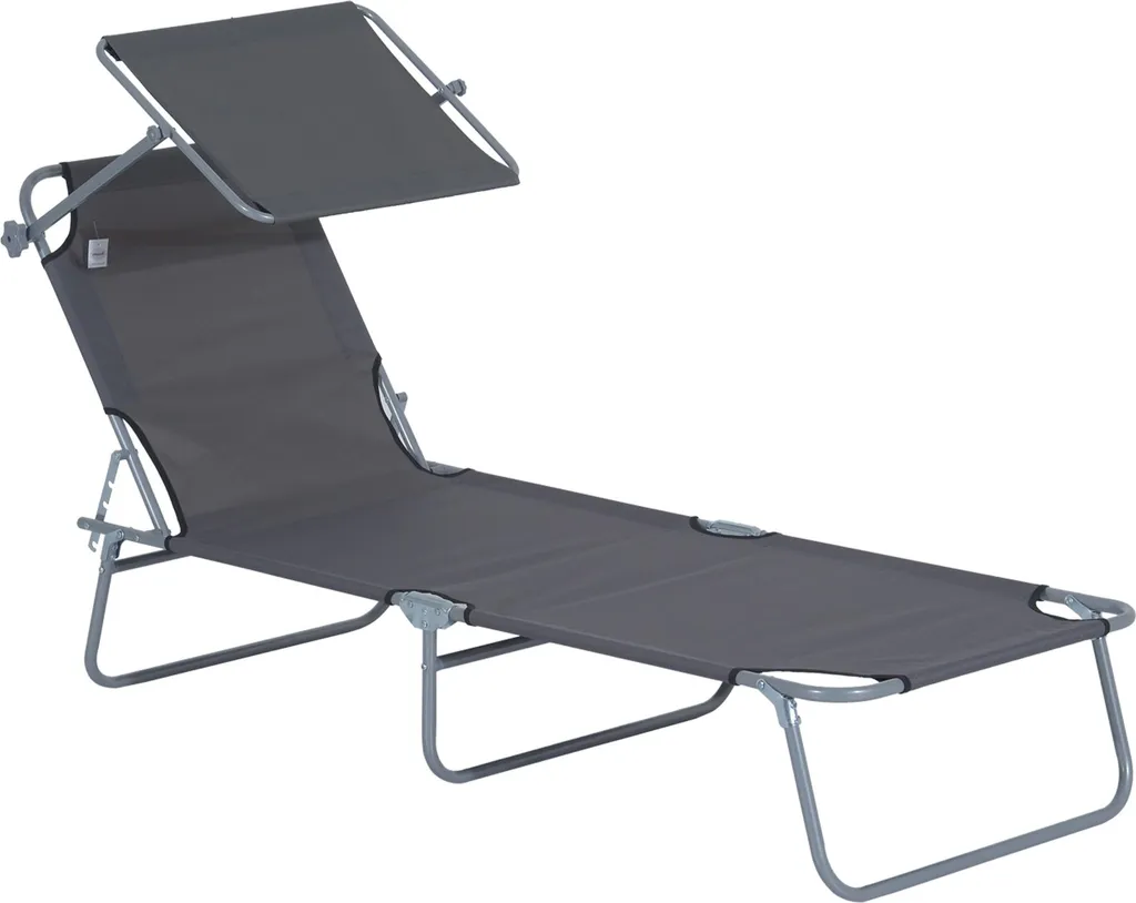 Fortuna Lai Chaise Longue Pliable Grise 187x58x36 cm pour Jardin et Plage