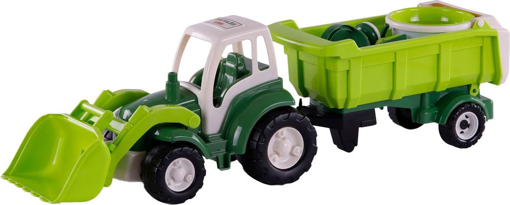 XL Traktor Spielzeug grün mit Kippanhänger und Eimerset 9-teilig