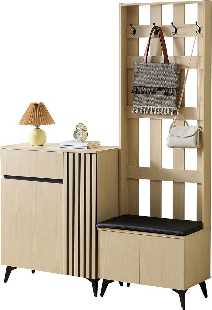 Fortuna Lai Kombinationsset: Moderne Garderobe mit Sitzbank & Sideboard/Schuhschrank – Stilvolle Stauraumlösung für Flur, Wohn- und Schlafzimmer