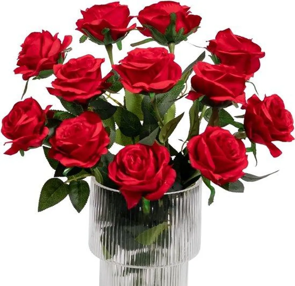 Lot de 12 fleurs artificielles rouges - Fleurs décoratives réalistes